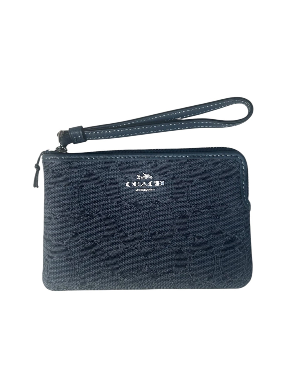 Coach Signature Jacquard Corner Zip Wrislet Denim